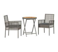 vidaXL Set de Bistro de Jardín de 3 Piezas con Cojines Gris de Poliratán