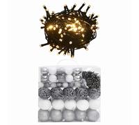 vidaXL Set de bolas de Navidad 120 pzas con pico 300 LED blanco y gris