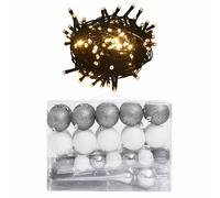 vidaXL Set de bolas de Navidad 60 pzas con pico 150 LED blanco y gris