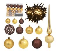 vidaXL Set de bolas de Navidad 60 pzas con pico 150 LED dorado bronce