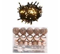 vidaXL Set de bolas de Navidad 60 pzas con pico 150 LED oro rosa
