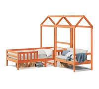 vidaXL Set de cama y banco con techo madera de pino marrón 90x190 cm