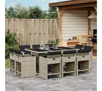 vidaXL Set de comedor de jardín 11 pzas y cojines ratán sintético gris