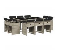 vidaXL Set de comedor de jardín 11 pzas y cojines ratán sintético gris