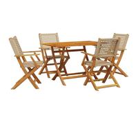 vidaXL Set de comedor de jardín 5 pzas – ratán PE y madera maciza – Beige