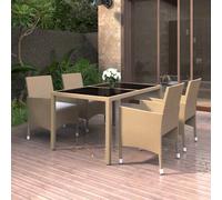 Set De Comedor De Jardín 5 Pzas Ratán Sintético Vidrio Beige Vidaxl