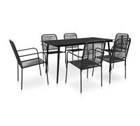 vidaXL Set de comedor de jardín 7 pzas cuerda de algodón y acero negro