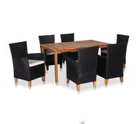 vidaXL Set de comedor de jardín 7 pzas ratán sintético negro y marrón