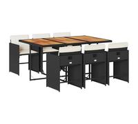 vidaXL Set de comedor de jardín 7 pzas y cojines ratán sintético negro