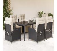 vidaXL Set de comedor de jardín 7 pzas y cojines ratán sintético negro