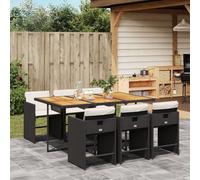vidaXL Set de comedor de jardín 7 pzas y cojines ratán sintético negro