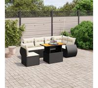 vidaXL Set de comedor de jardín 7 pzas y cojines ratán sintético negro