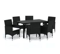 Set de comedor de jardín 7 pzas y cojines ratán sintético negro vidaxl