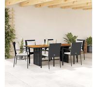 vidaXL Set de comedor de jardín 7 pzas y cojines ratán sintético negro