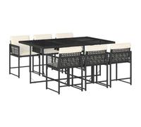 vidaXL Set de Comedor de Jardín con Cojines 7 pzas, Mesa y Sillas de Cena, Conjunto de Muebles para Patio Terraza, Ratán Sintético Negro