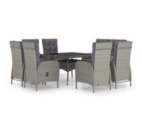 vidaXL Set de comedor de jardín 9 piezas ratán PE y vidrio gris