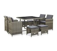 vidaXL Set de Comedor de jardín 9 pzas y Cojines ratán sintético Gris