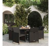 vidaXL Set de comedor de jardín 9 pzas y cojines ratán sintético negro
