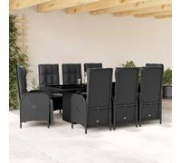 vidaXL Set de comedor de jardín 9 pzas y cojines ratán sintético negro