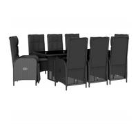 vidaXL Set de comedor de jardín 9 pzas y cojines ratán sintético negro