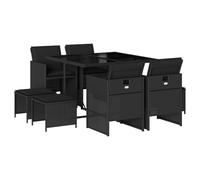 vidaXL Set de comedor de jardín 9 pzas y cojines ratán sintético negro