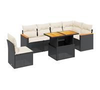 vidaXL Set de Comedor de Jardín y Cojines 7 pzas, Asientos con Respaldos, Sofás Modulares, Muebles para Patio Terraza, Ratán Sintético Negro