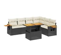 vidaXL Set de Comedor de Jardín y Cojines 7 pzas, Asientos con Respaldos, Sofás Modulares, Muebles para Patio Terraza, Ratán Sintético Negro