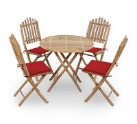 vidaXL Set de comedor exterior plegable 5 piezas con cojines bambú