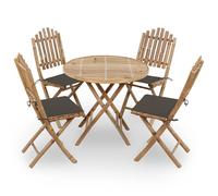 vidaXL Set de comedor exterior plegable 5 piezas con cojines bambú