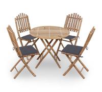 vidaXL Set de comedor exterior plegable 5 piezas con cojines bambú