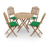 vidaXL Set de comedor exterior plegable 5 piezas con cojines bambú