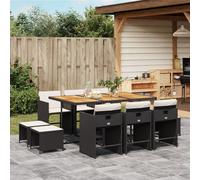 vidaXL Set de Comedor jardín 11 pzas con Cojines ratán sintético Negro