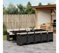 vidaXL Set de comedor jardín 11 pzas con cojines ratán sintético negro
