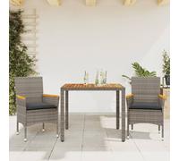 vidaXL Set de comedor jardín 3 pzas con cojines ratán PE acacia gris