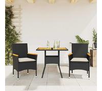 vidaXL Set de comedor jardín 3 pzas con cojines ratán PE acacia negro