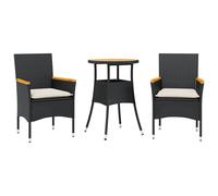 vidaXL Set de comedor jardín 3 pzas con cojines ratán PE acacia negro