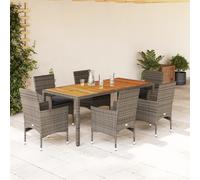 vidaXL Set de comedor jardín 7 pzas con cojines ratán PE acacia gris