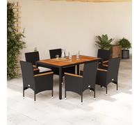 vidaXL Set de comedor jardín 7 pzas con cojines ratán PE acacia negro