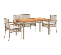 vidaXL Set de comedor jardín con cojines 4 pzas ratán sintético beige