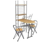 vidaXL Set de comedor plegable con estante 3 piezas MDF y acero blanco en color blanco y plateado/Negro y plateado/Roble y negro y más | práctico organizador multiusos diseño compacto funcional