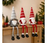 vidaXL Set de gnomos sentados con luz LED 3 uds. Rojo y Gris