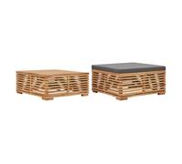 Vidaxl set de mesa reposapiés de jardín cojín gris oscuro madera teca