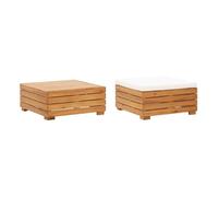 vidaXL Set de mesa y reposapiés de jardín cojín madera maciza acacia