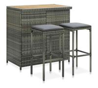 vidaXL Set de mesa y sillas de bar jardín 3 pzas ratán sintético gris