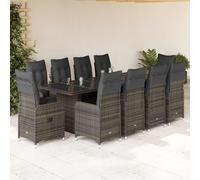 vidaXL Set de mesa y sillas de jardín 11 pzas y cojines ratán PE gris