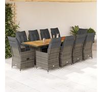 vidaXL Set de mesa y sillas de jardín 11 pzas y cojines ratán PE gris