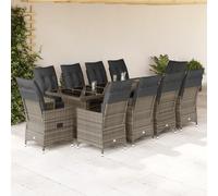 vidaXL Set de mesa y sillas de jardín 11 pzas y cojines ratán PE gris