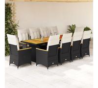vidaXL Set de mesa y sillas de jardín 11 pzas y cojines ratán PE negro