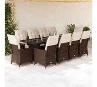vidaXL Set de mesa y sillas de jardín 11 pzs y cojines ratán PE marrón