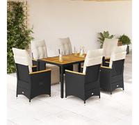 vidaXL Set de mesa y sillas de jardín 7 pzas y cojines ratán PE negro